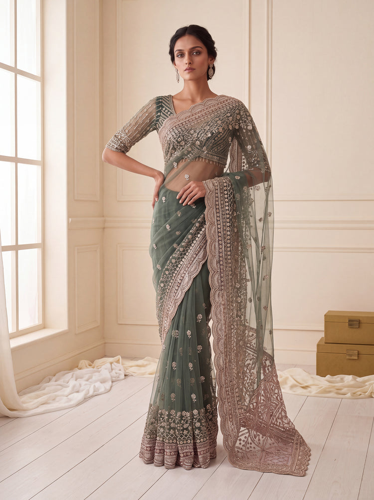 Sage Green Net Saree