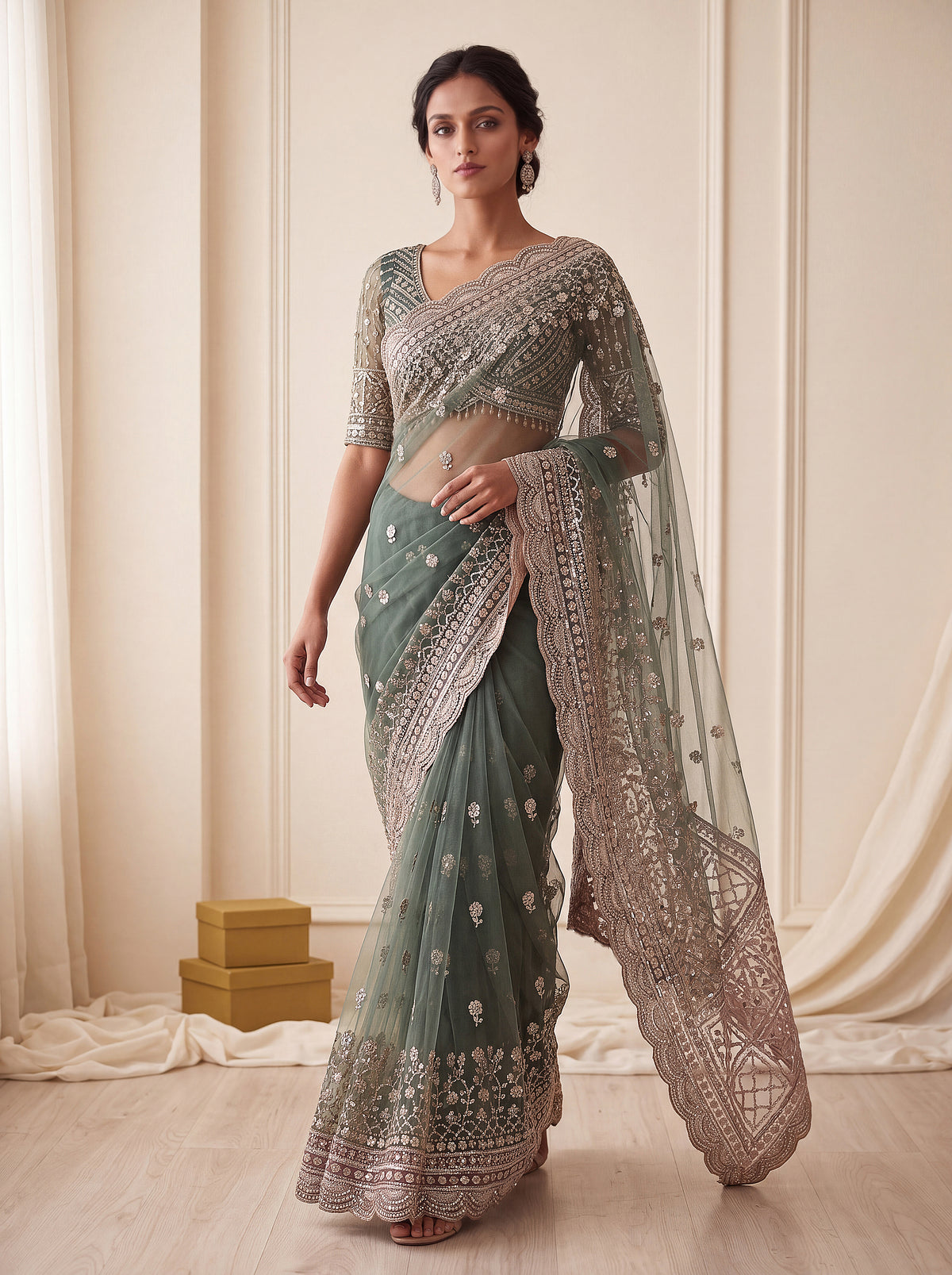 Sage Green Net Saree