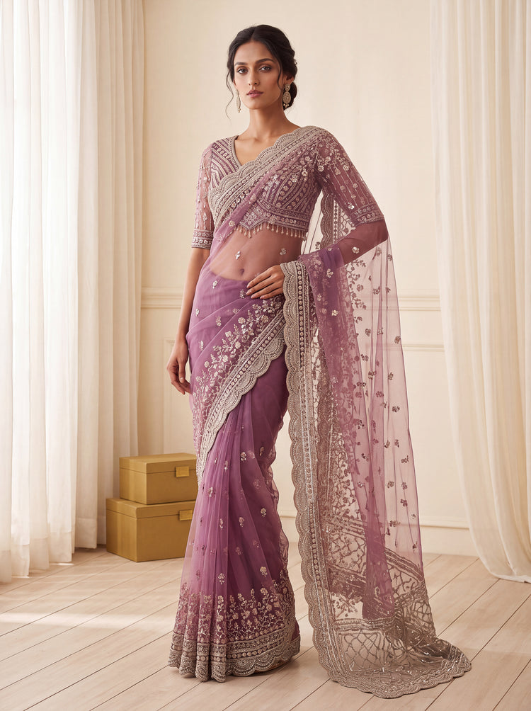 Mauve Purple Net Saree 