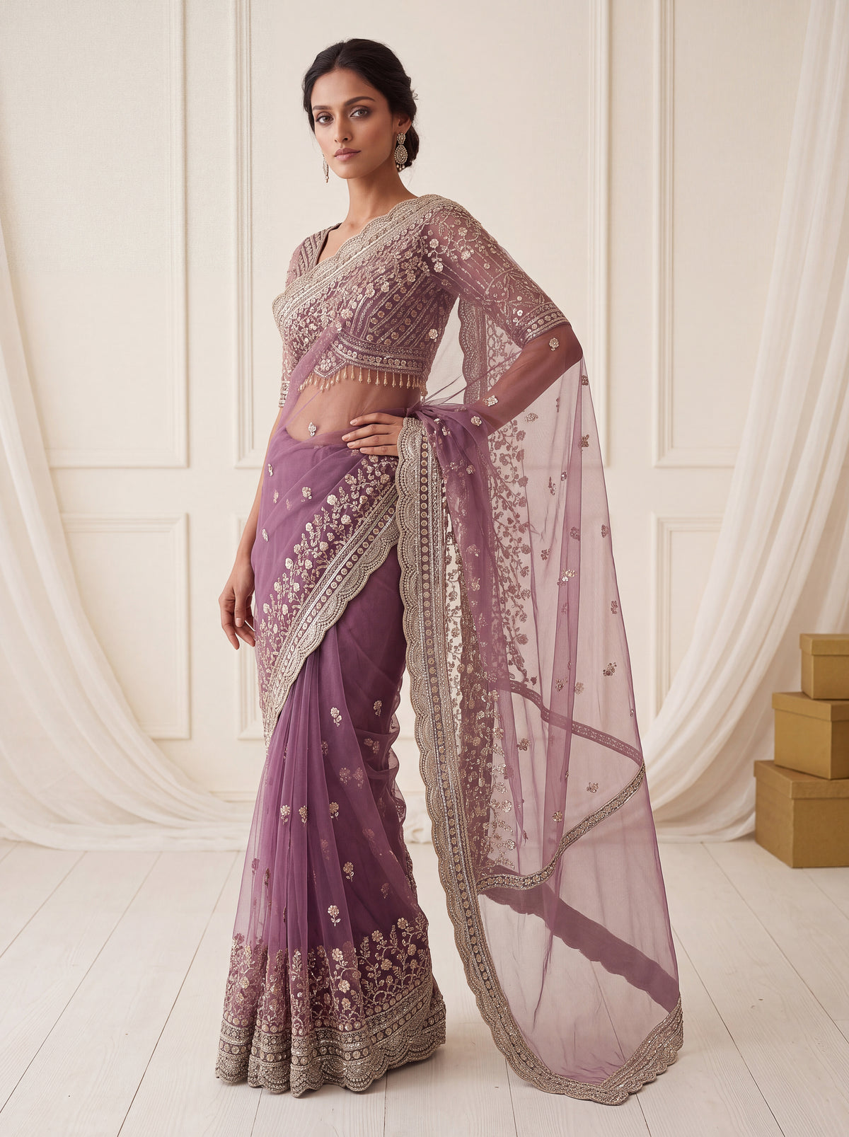 Mauve Purple Net Saree 