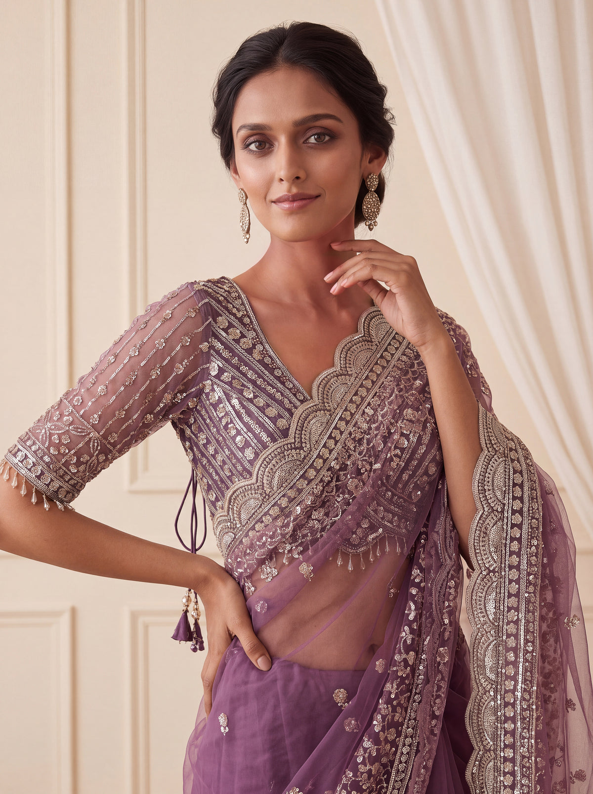 Mauve Purple Net Saree 