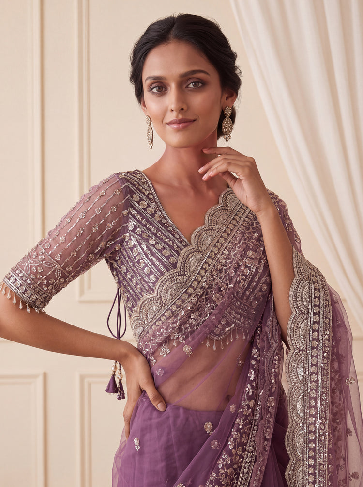 Mauve Purple Net Saree 