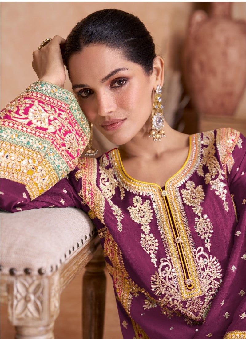 Heavy Chinon Salwar Suit in Maroon