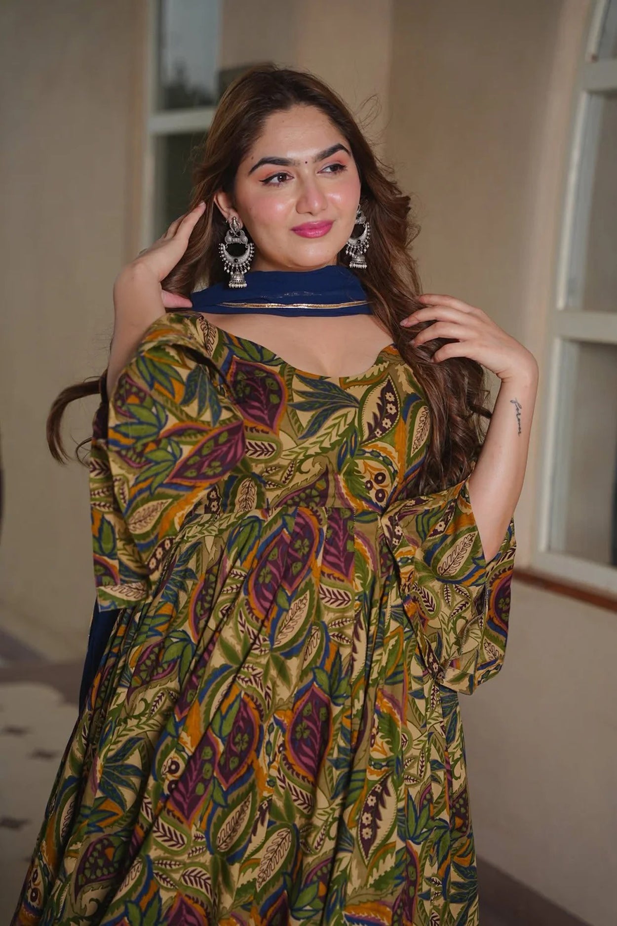 Women's Multy Cotton Silk Floral Digital Print Anarkali Suit Set with Dupatta