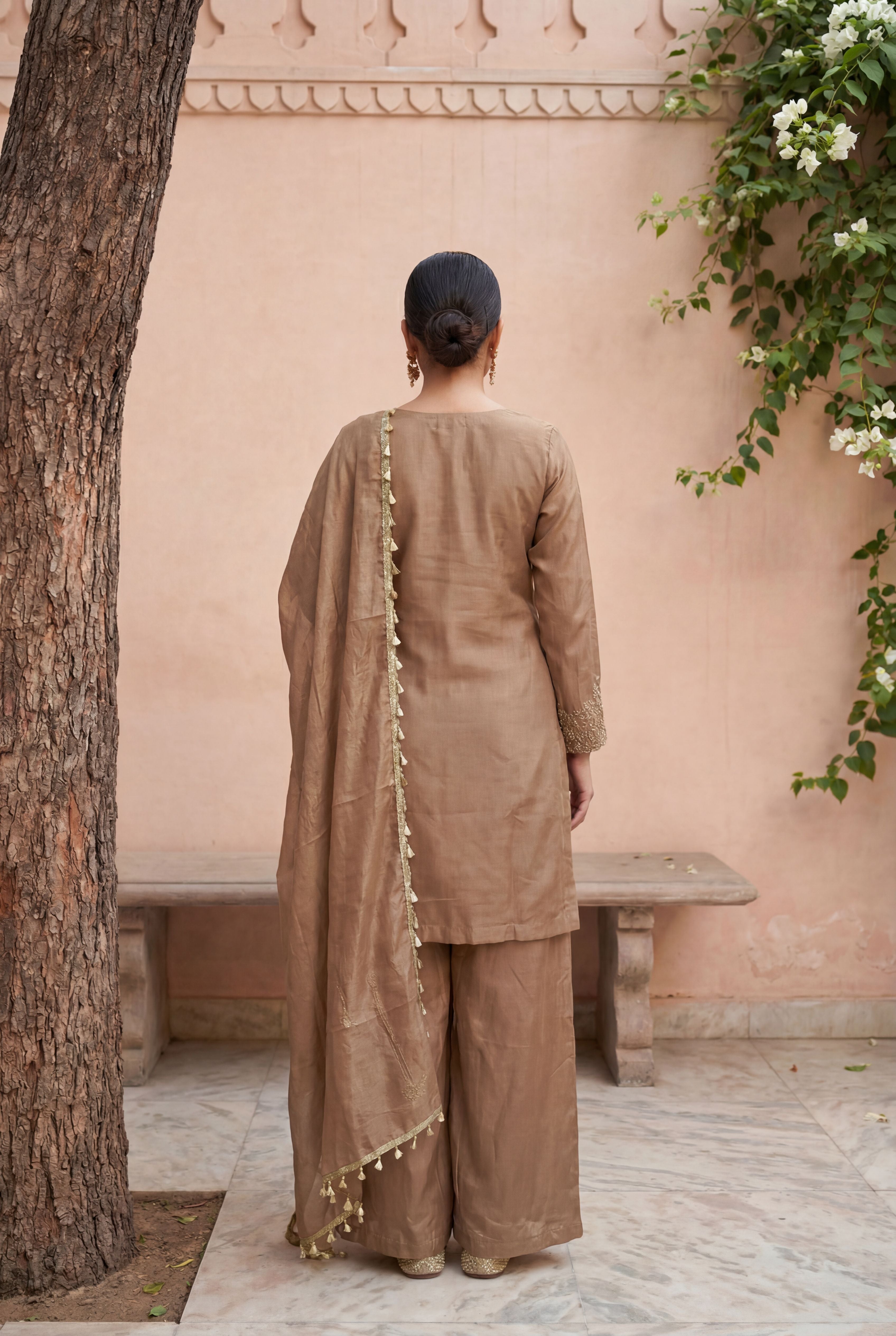 Beige Simmer Tissue Designer Embroidered Straight Suit Set with Dupatta | Party Wear | L-XXL