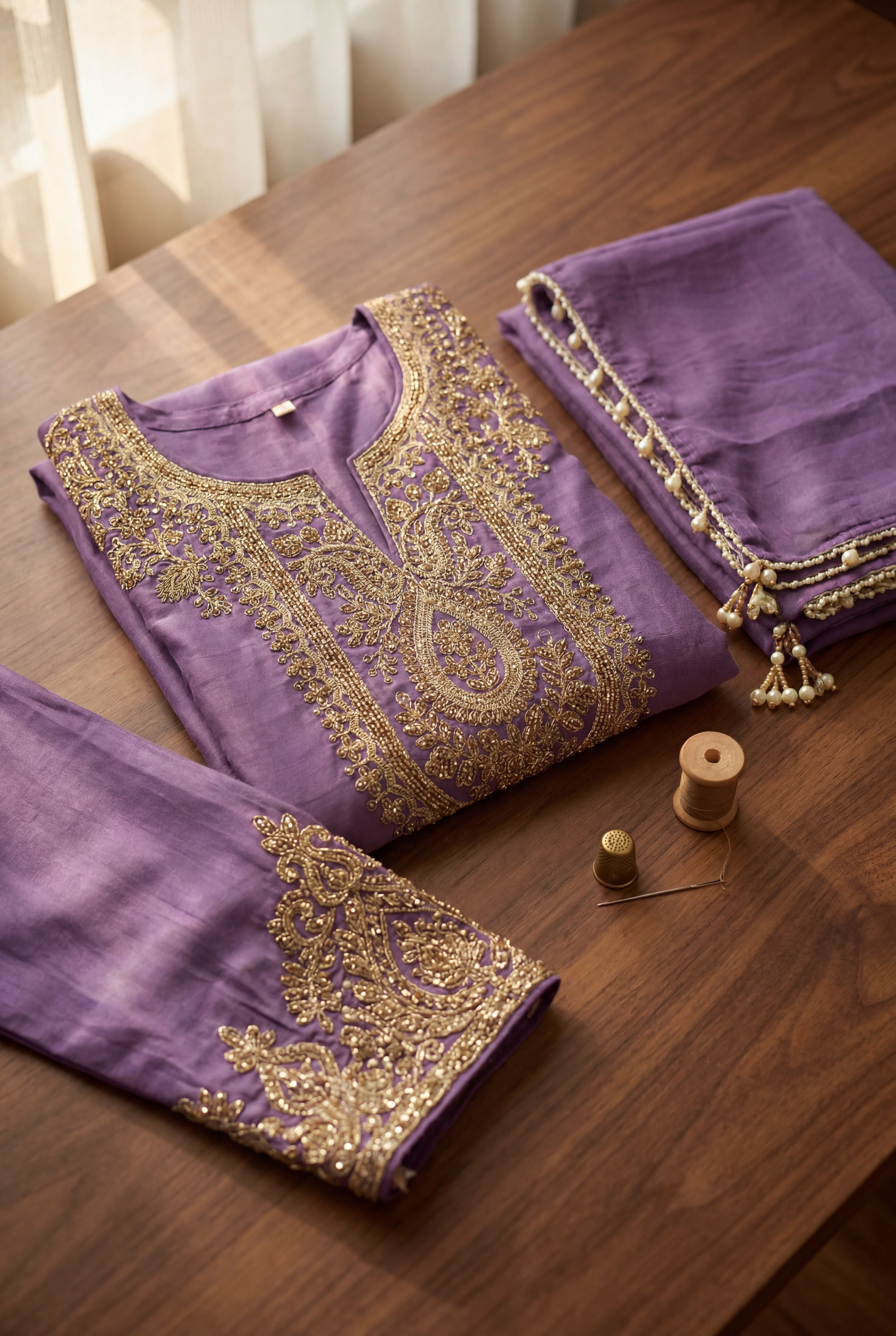 Purple Simmer Tissue Designer Embroidered Straight Suit Set with Dupatta | Party Wear | L-XXL