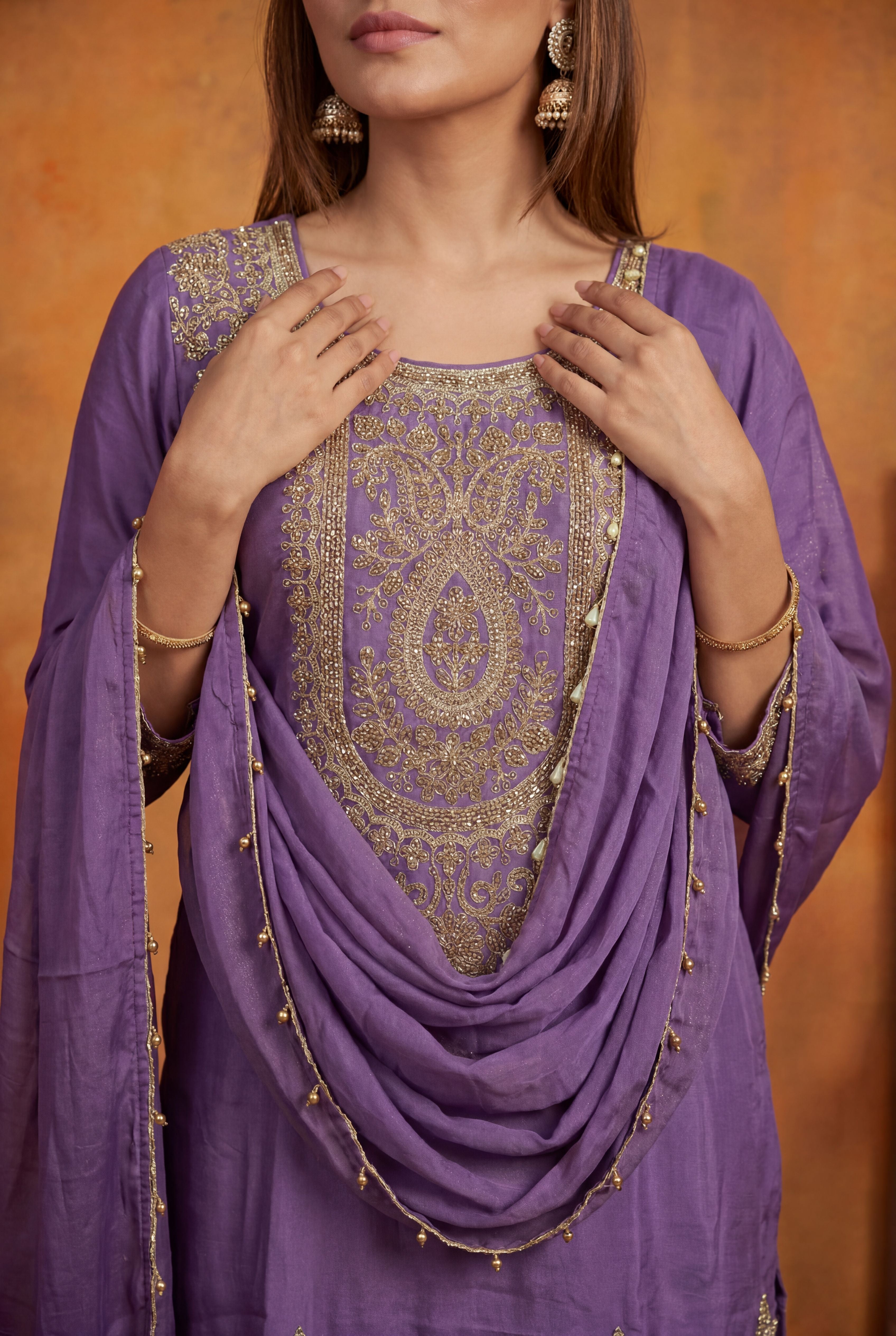 Purple Simmer Tissue Designer Embroidered Straight Suit Set with Dupatta | Party Wear | L-XXL