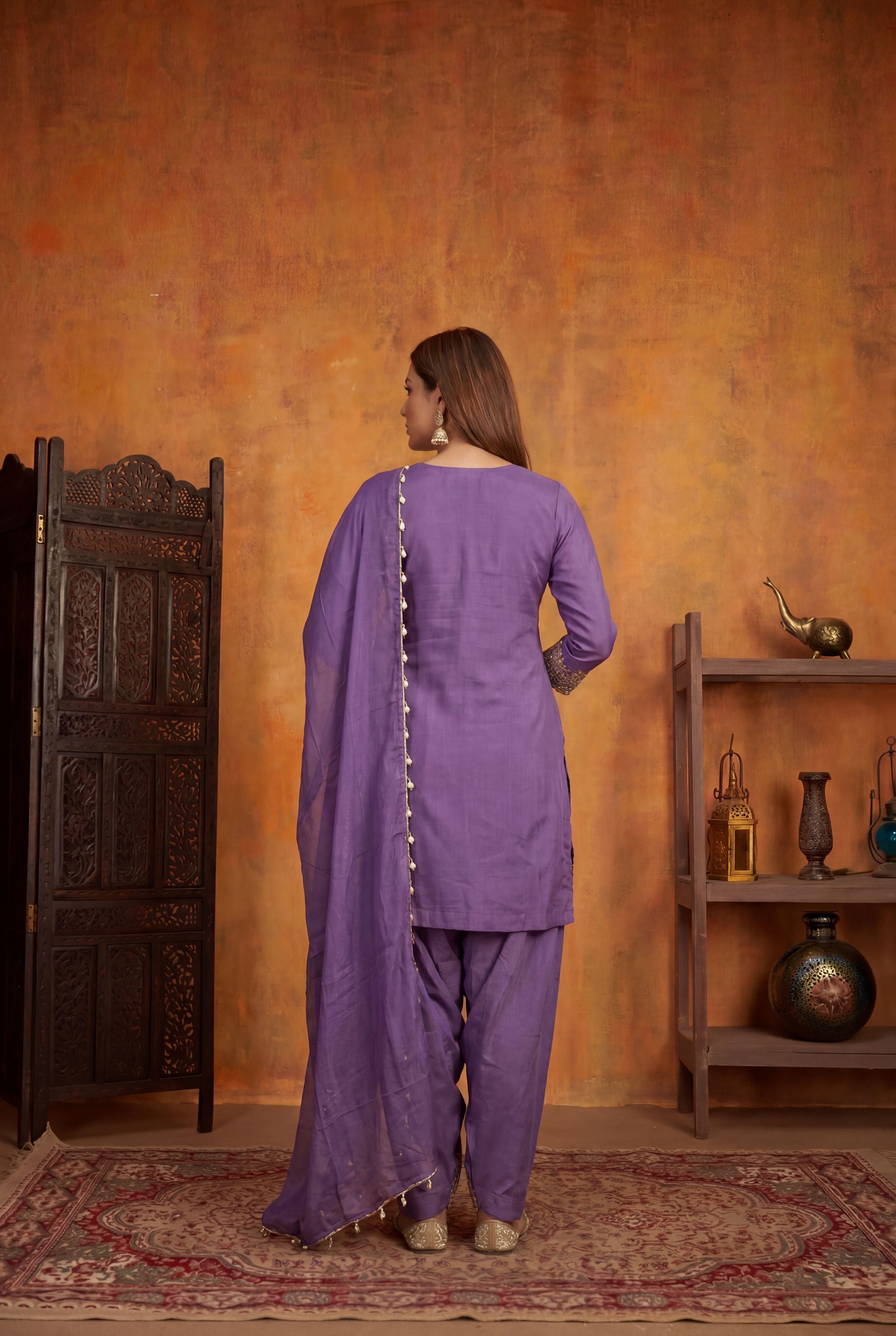 Purple Simmer Tissue Designer Embroidered Straight Suit Set with Dupatta | Party Wear | L-XXL