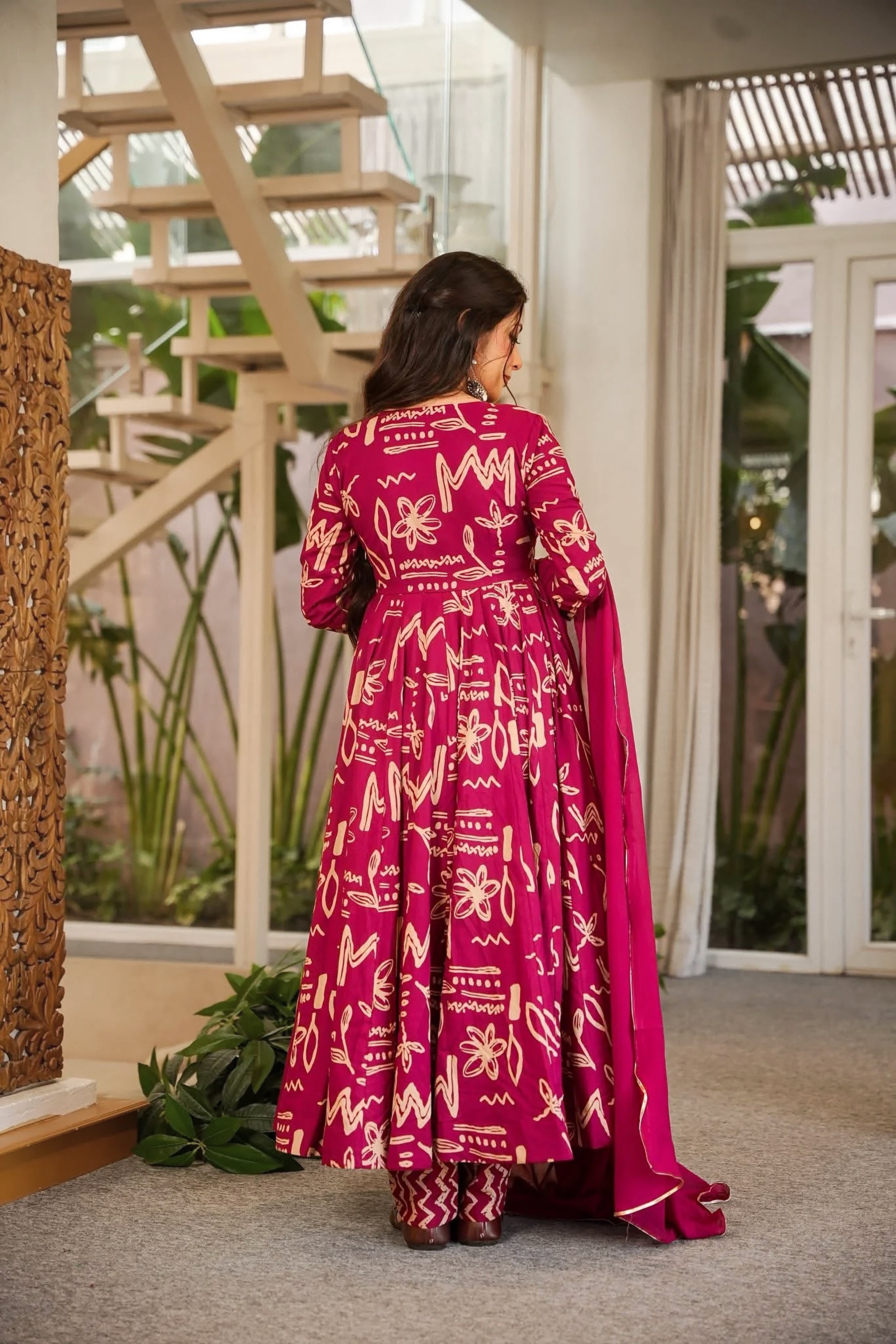 Women's Pink Floral Printed Anarkali Kurta Set with Dupatta | Festive Ethnic Wear
