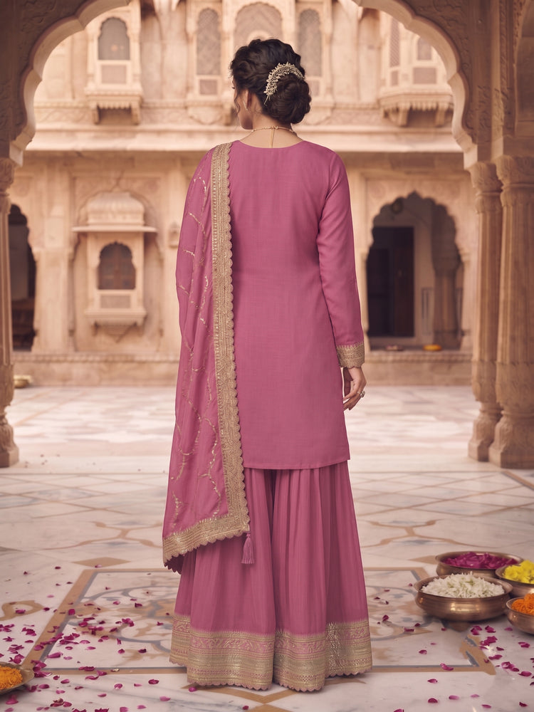 Purple Chinon Embroidered Palazzo Suit Set with Dupatta, photo 2