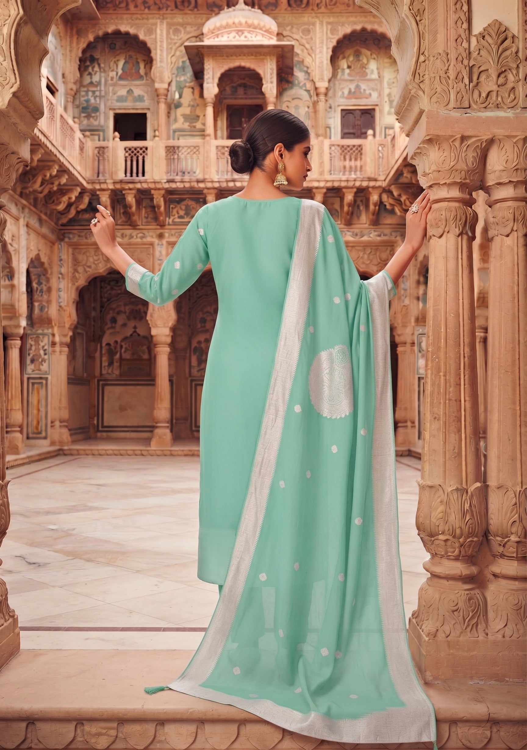 Sky Blue Organza Designer Suit with Dupatta