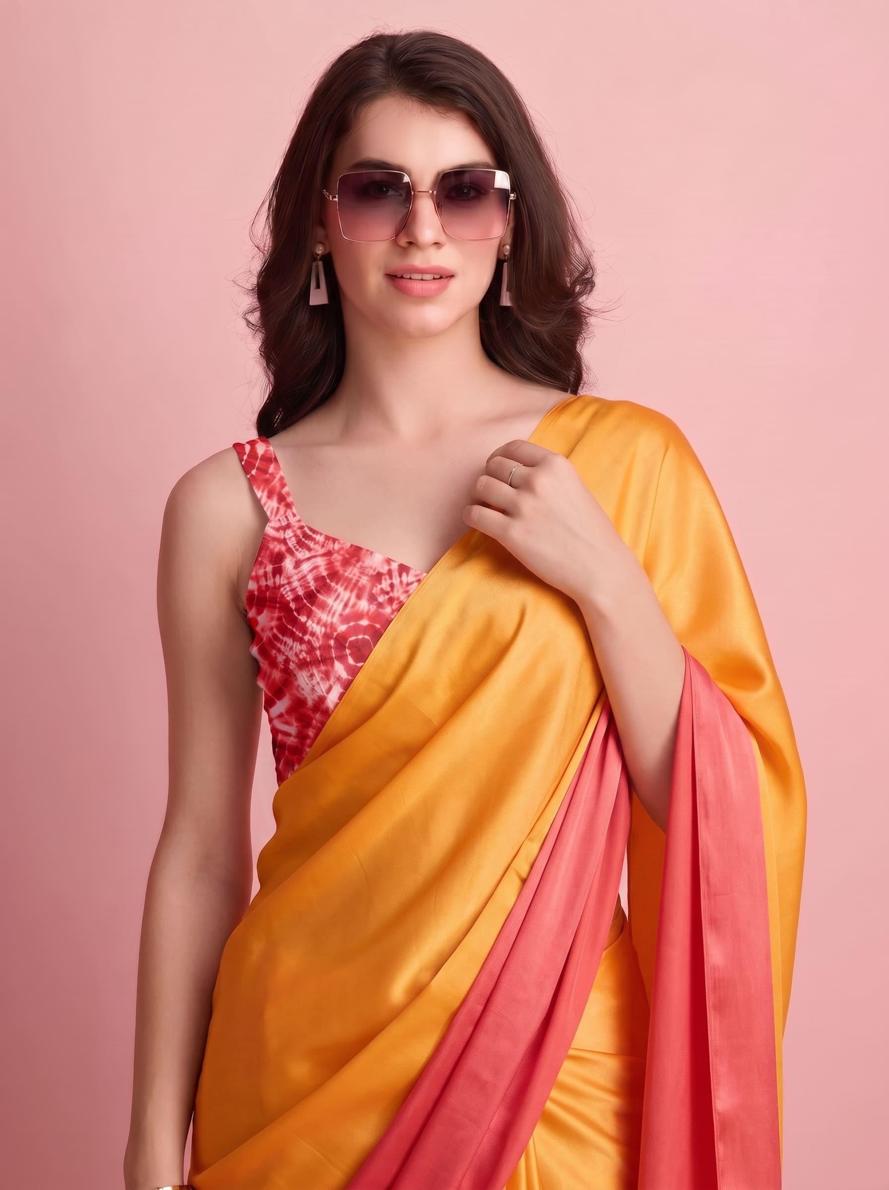 Premium Orange Satin Draped Designer Saree