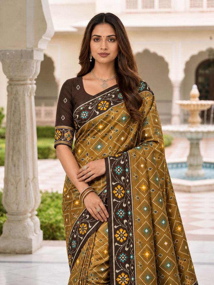 Brown Patola Silk Woven Meenakari Jacquard Saree