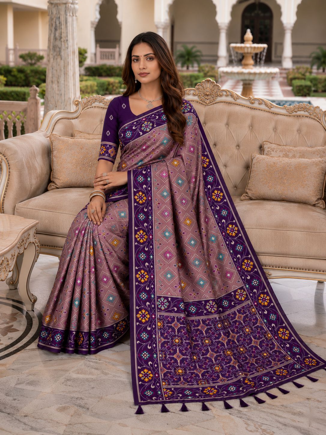 Mauve Purple Designer Printed Saree
