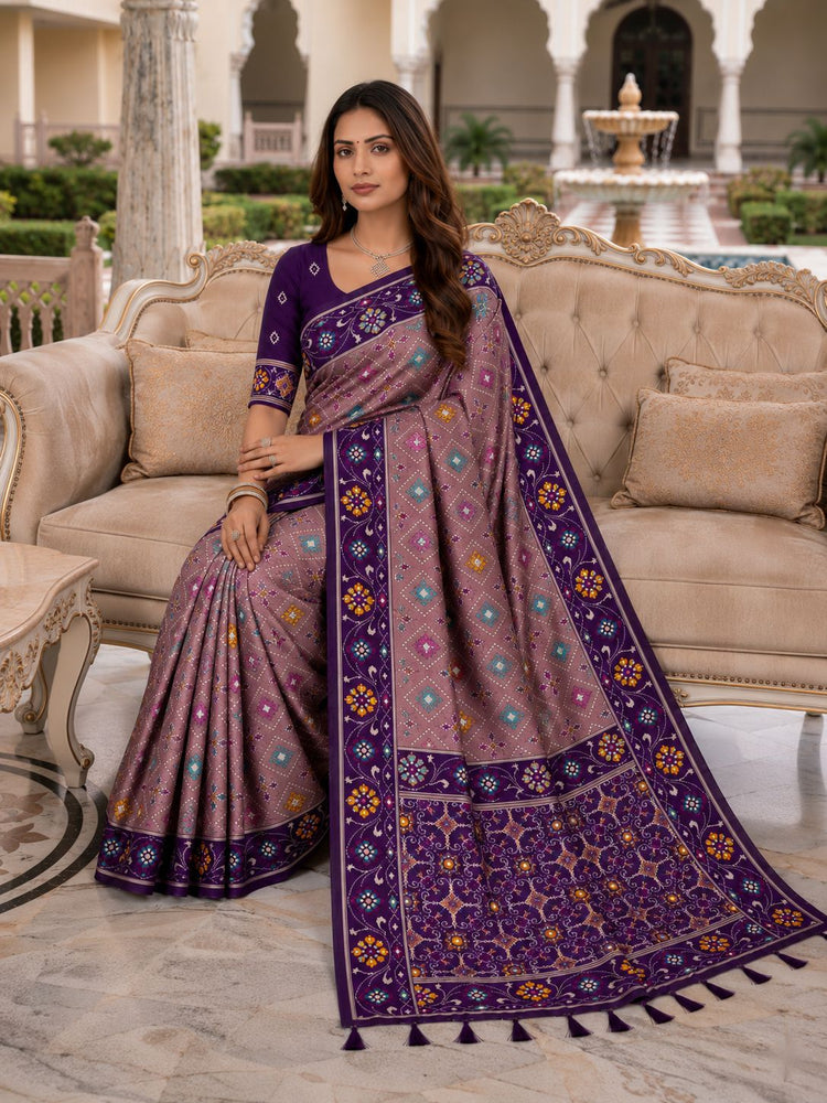 Mauve Purple Designer Printed Saree