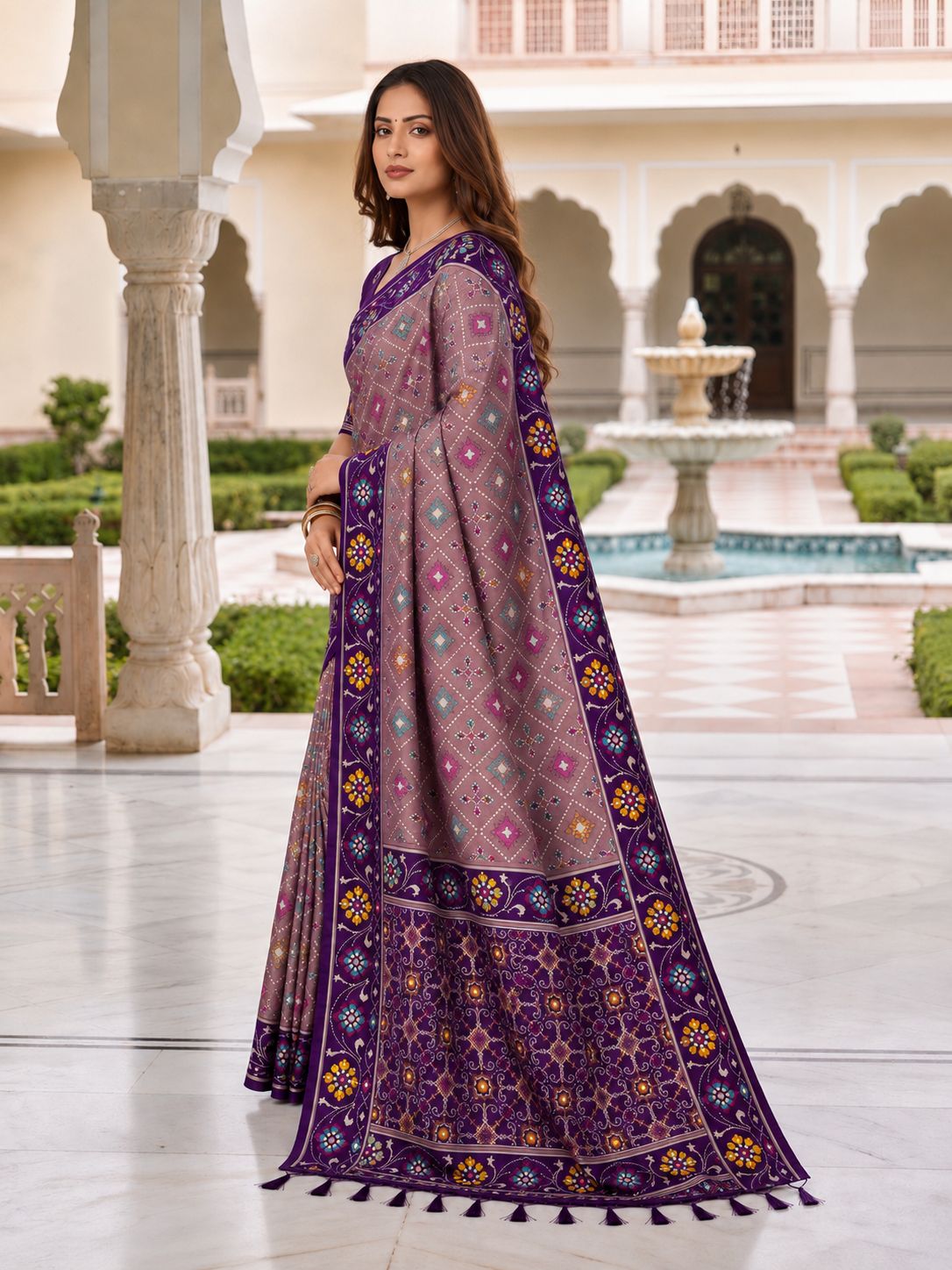 Mauve Purple Designer Printed Saree