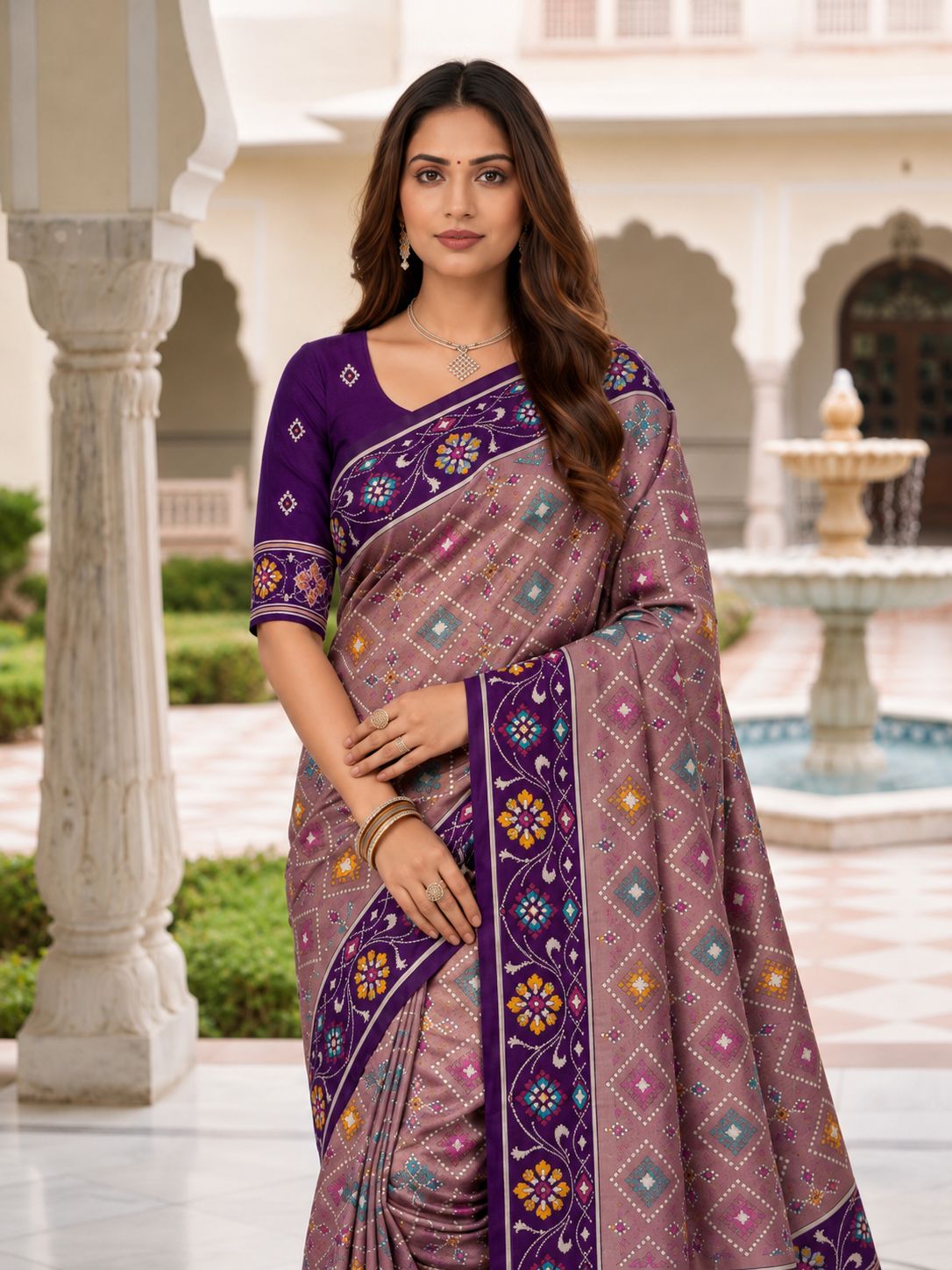 Mauve Purple Designer Printed Saree