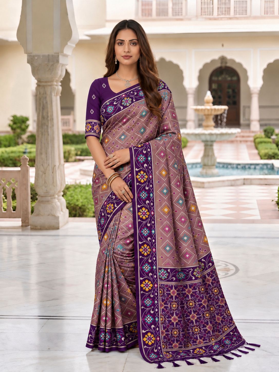 Mauve Purple Designer Printed Saree