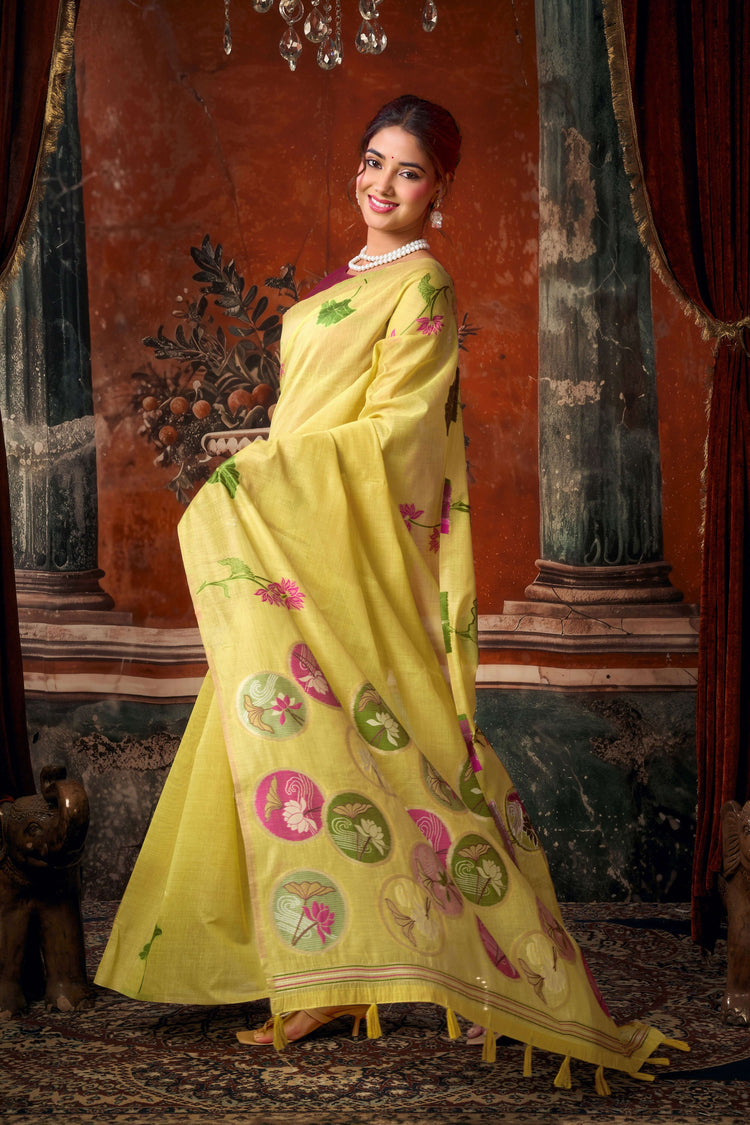 Yellow Khadi Cotton Saree