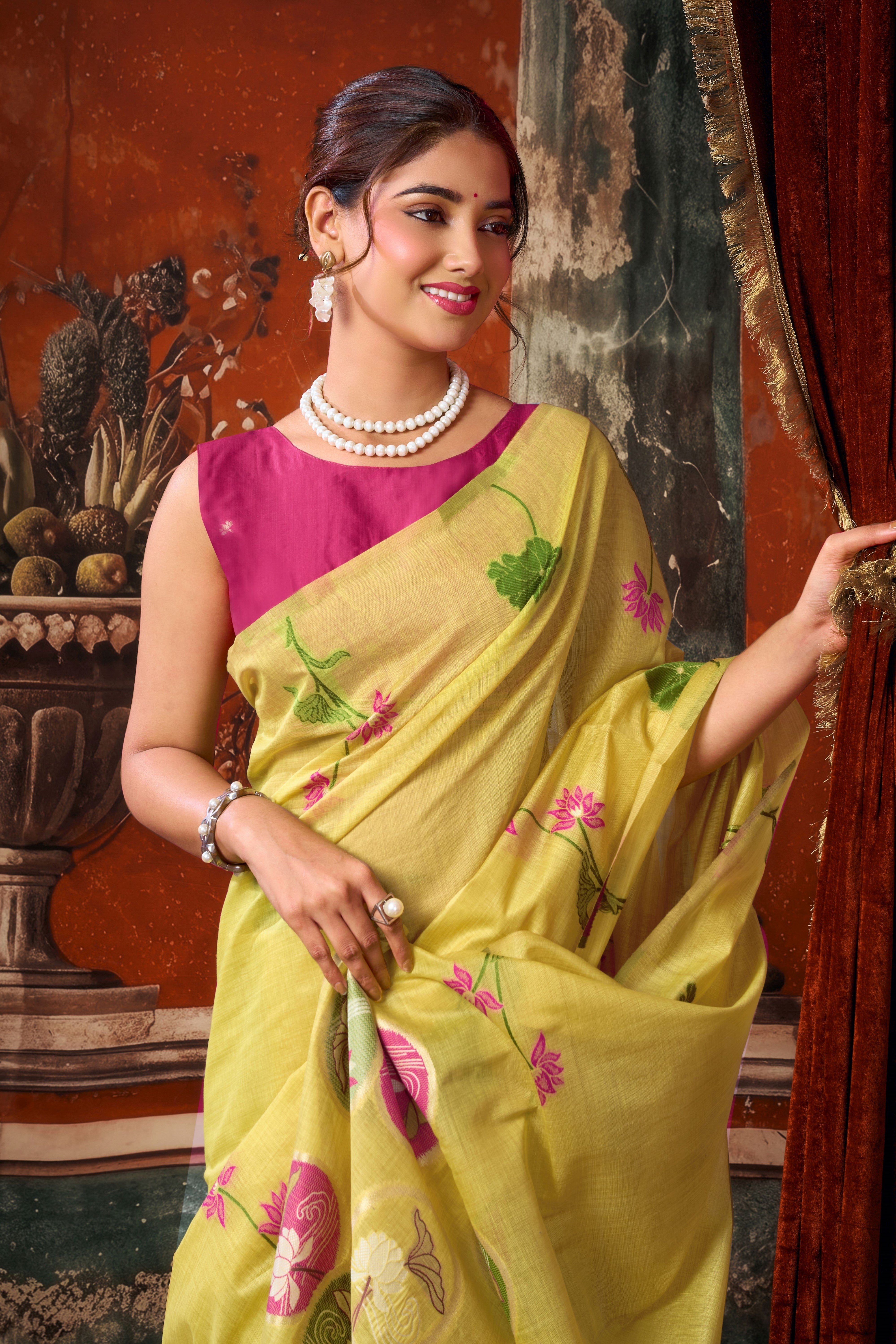 Yellow Khadi Cotton Saree with Woven Designer Work | Vibrant Party Wear Saree