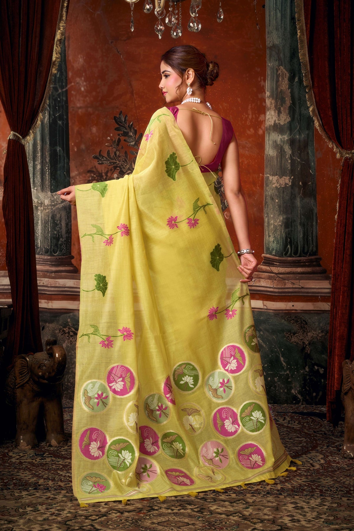 Yellow Khadi Cotton Saree