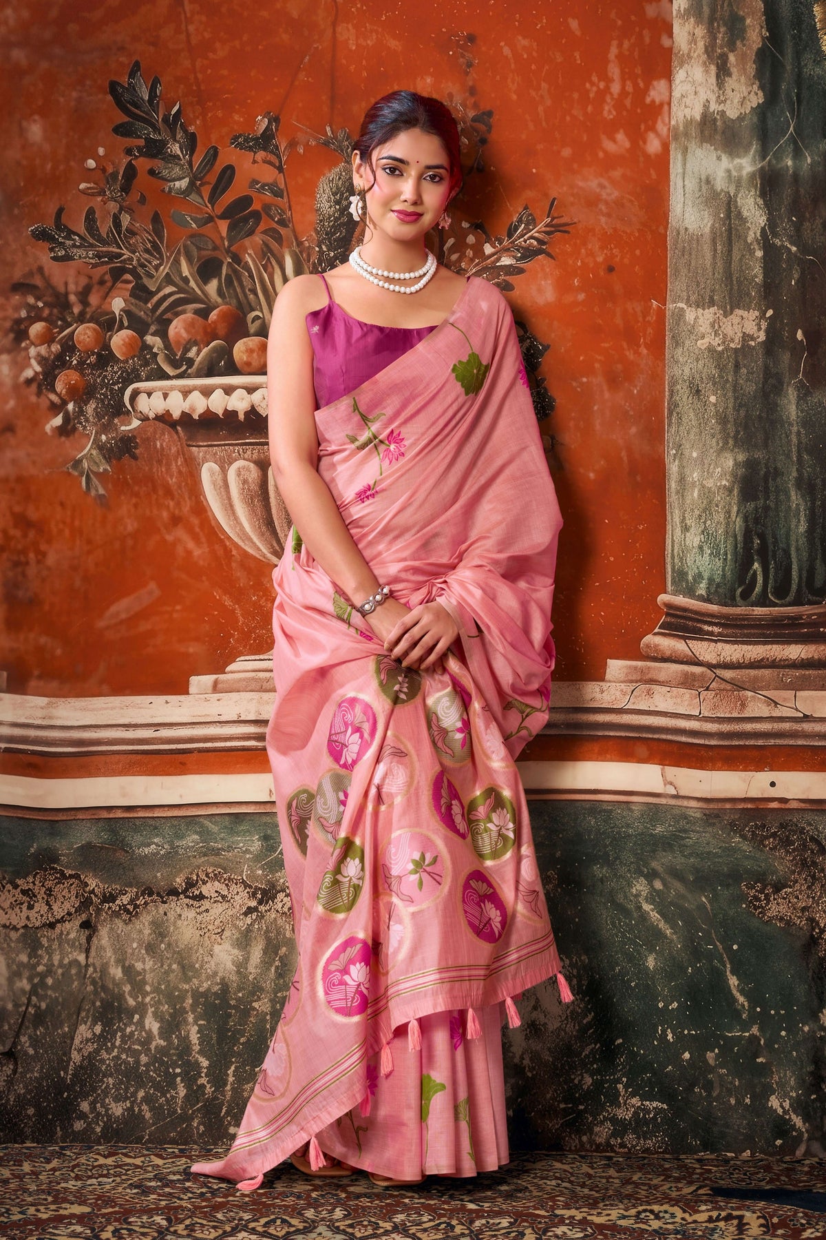 Pink Khadi Cotton Saree 
