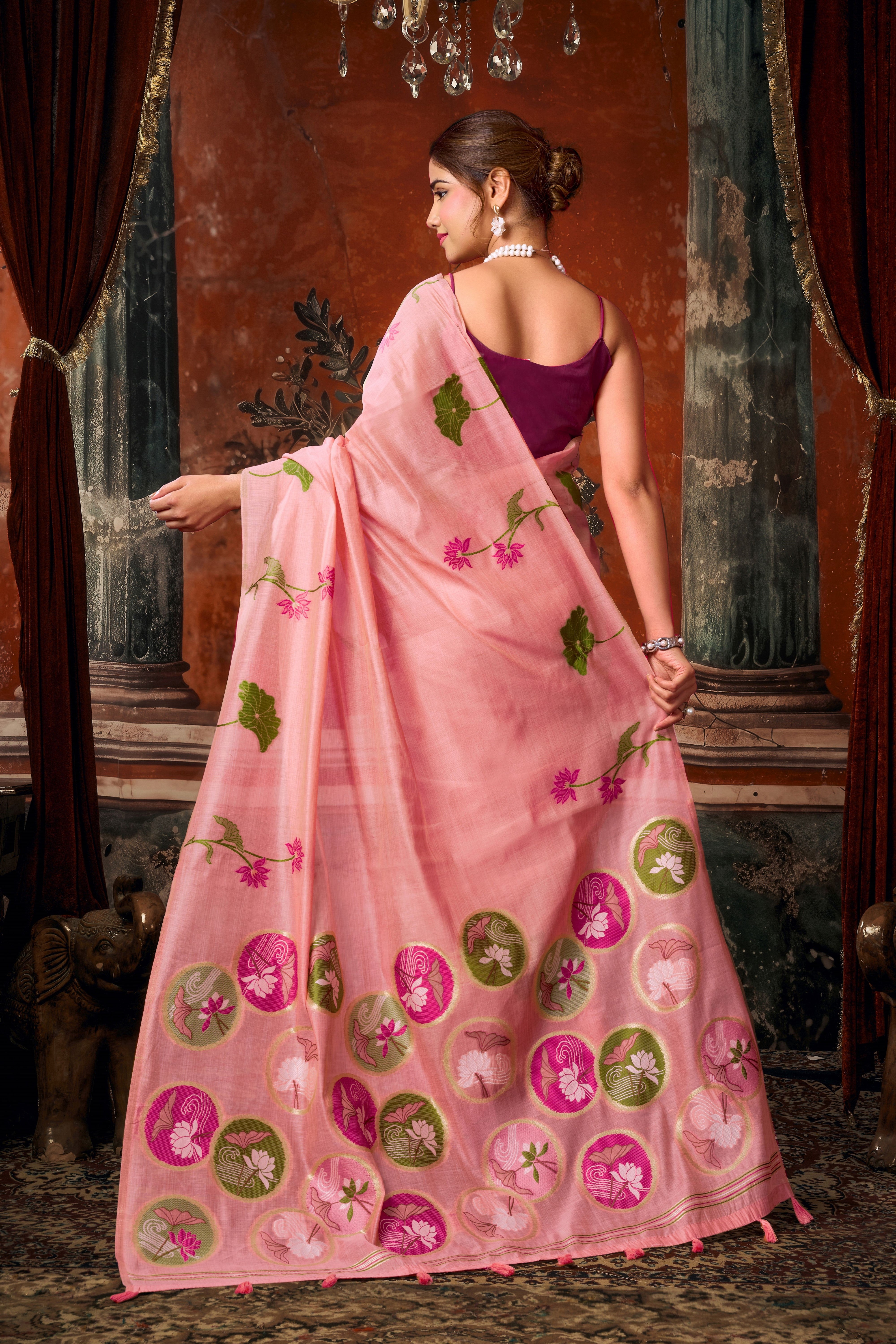 Pink Khadi Cotton Saree with Woven Designer Work | Elegant Party Wear Saree