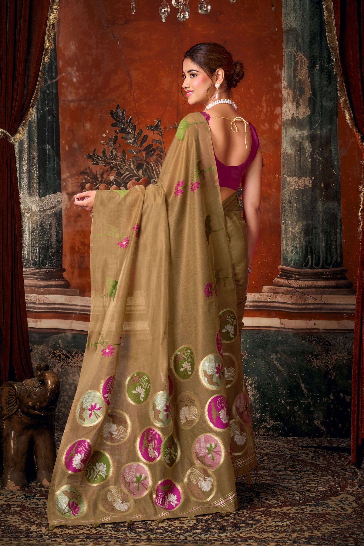 Brown Khadi Cotton Saree with Woven Designer Work | Party Wear Saree