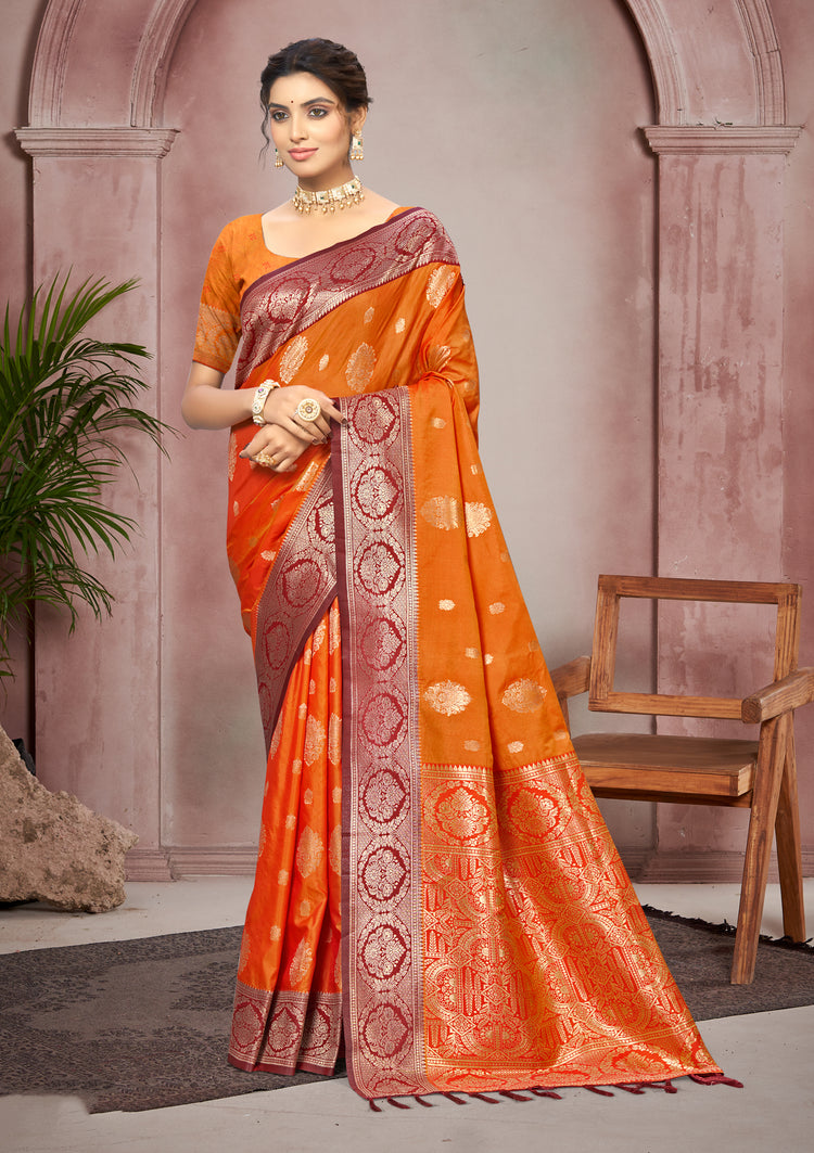 Bright Orange Soft Silk Saree
