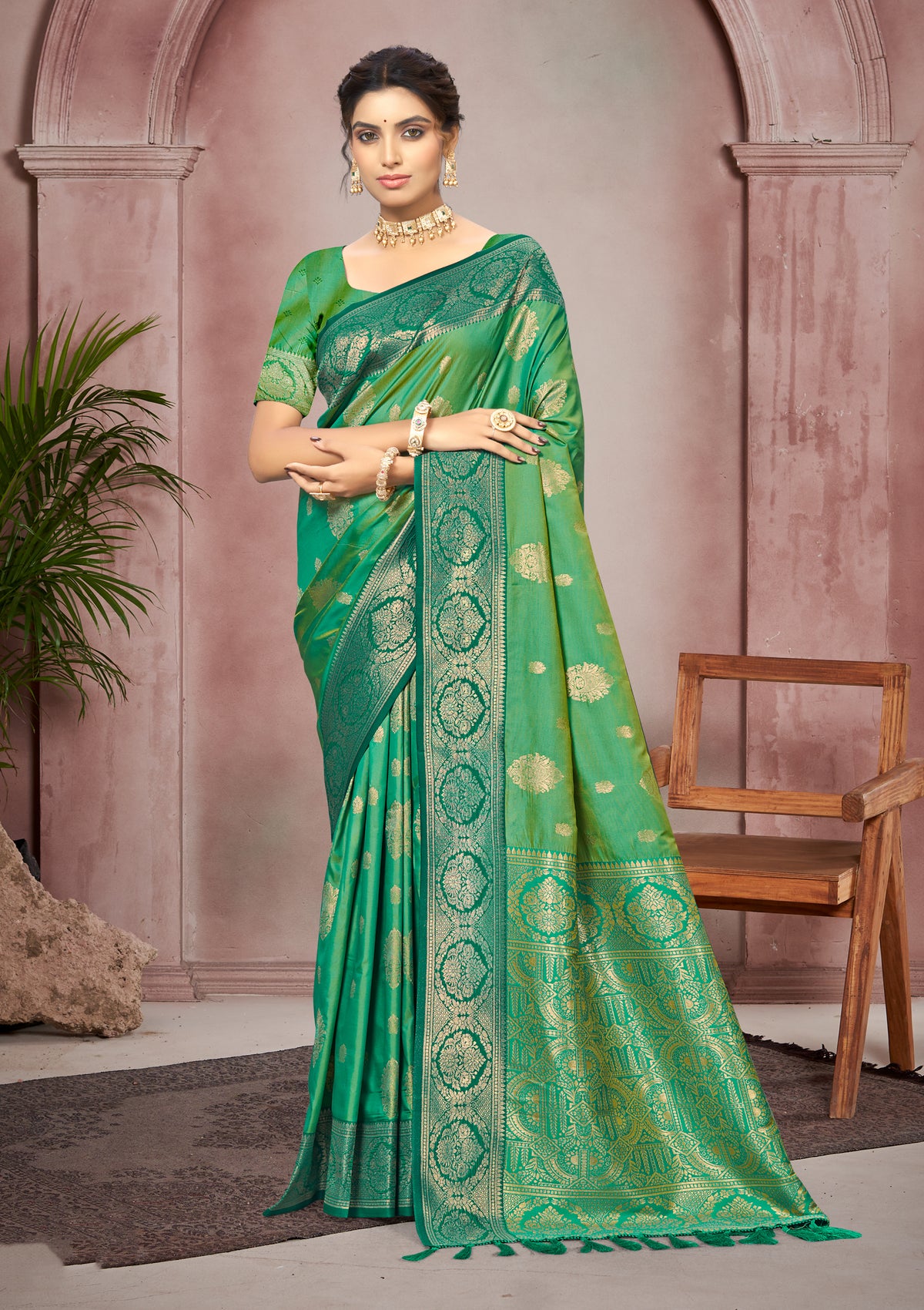 Emerald Green Soft Silk Saree