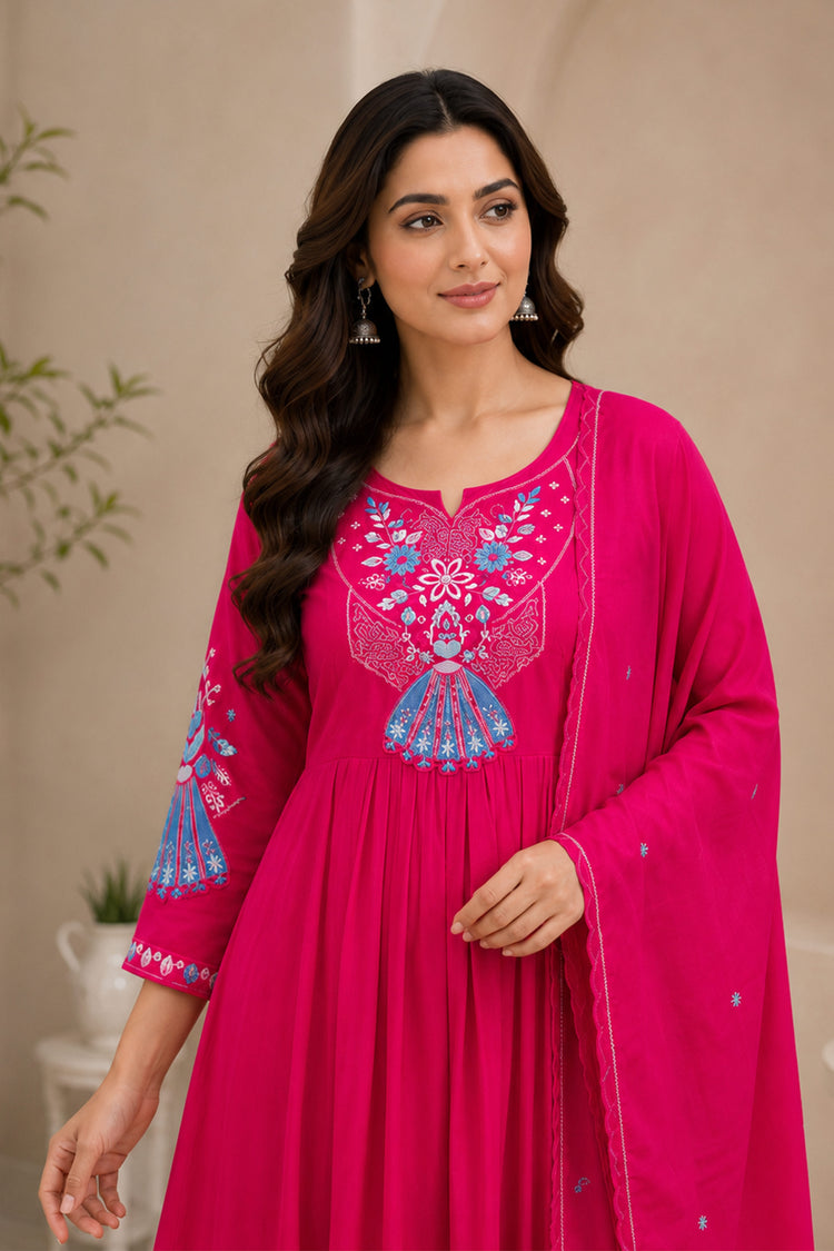 Rani Pink Anarkali Suit with Blue Fan Motif Embroidery, photo 3