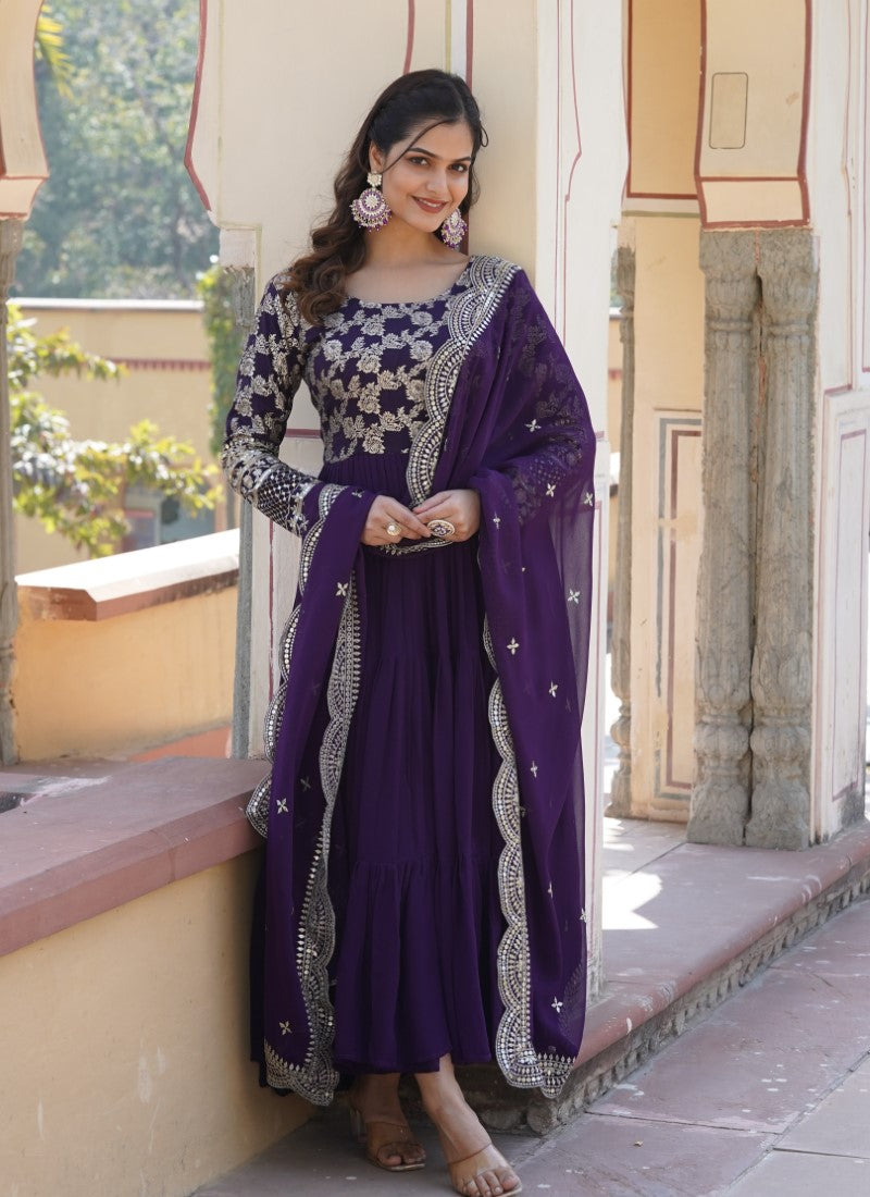 Purple Colour Party Wear Dress Delicate Looking Partywear Long