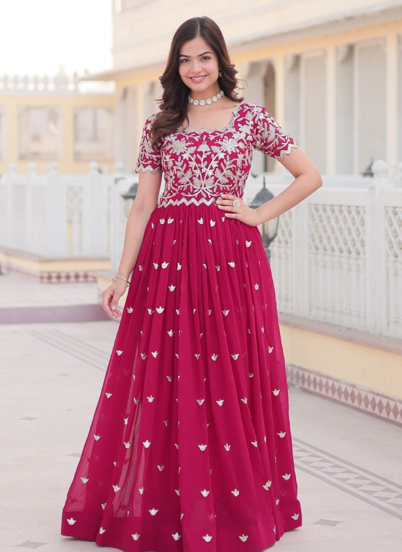 Mod Looking Partywear Gown in Pink Colour - Main Image