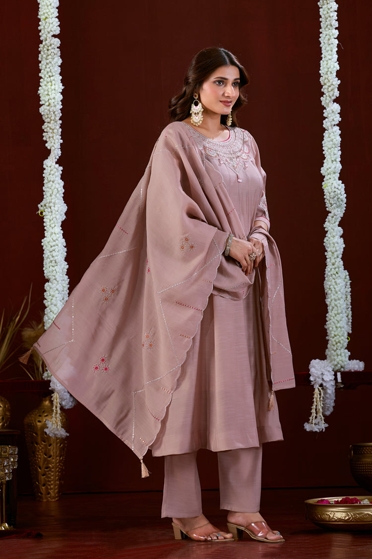 Lavender Mul Slub Anarkali Kurta Set