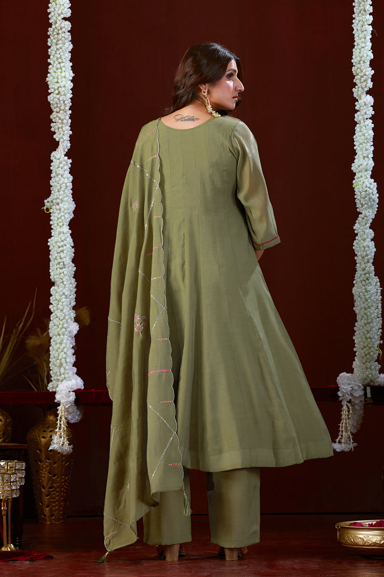 Green Mul Slub Anarkali Kurta Set, photo 2