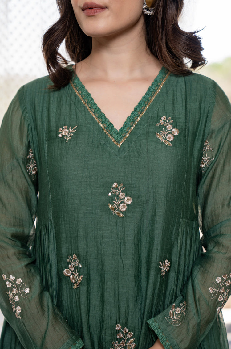 Green Chanderi Silk A-Line Kurta Set, photo 4