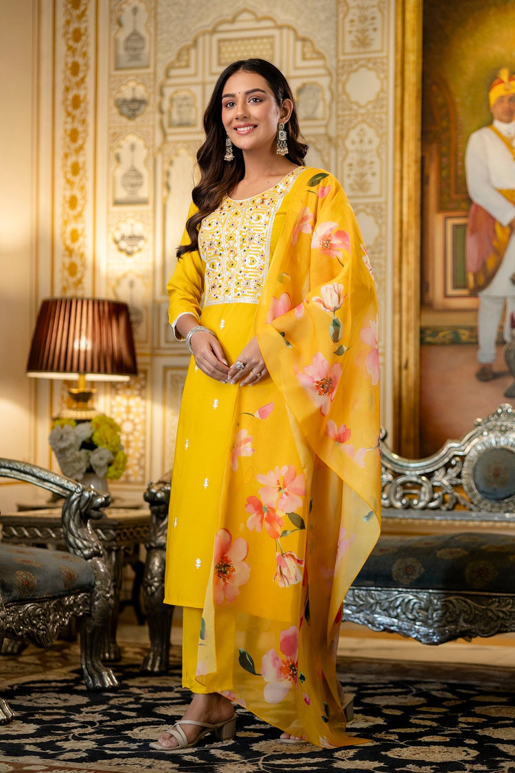 Yellow Viscose Rayon Straight Kurta Set, photo 2