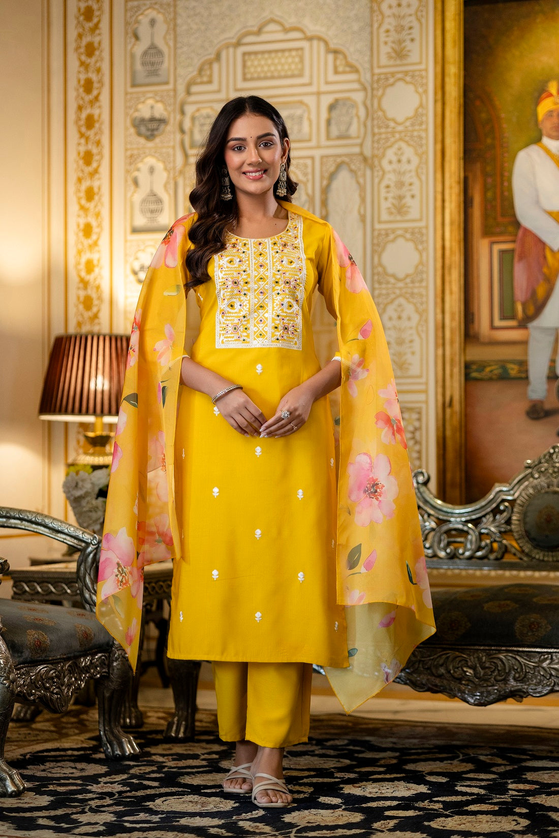 Yellow Viscose Rayon Straight Kurta Set, photo 3
