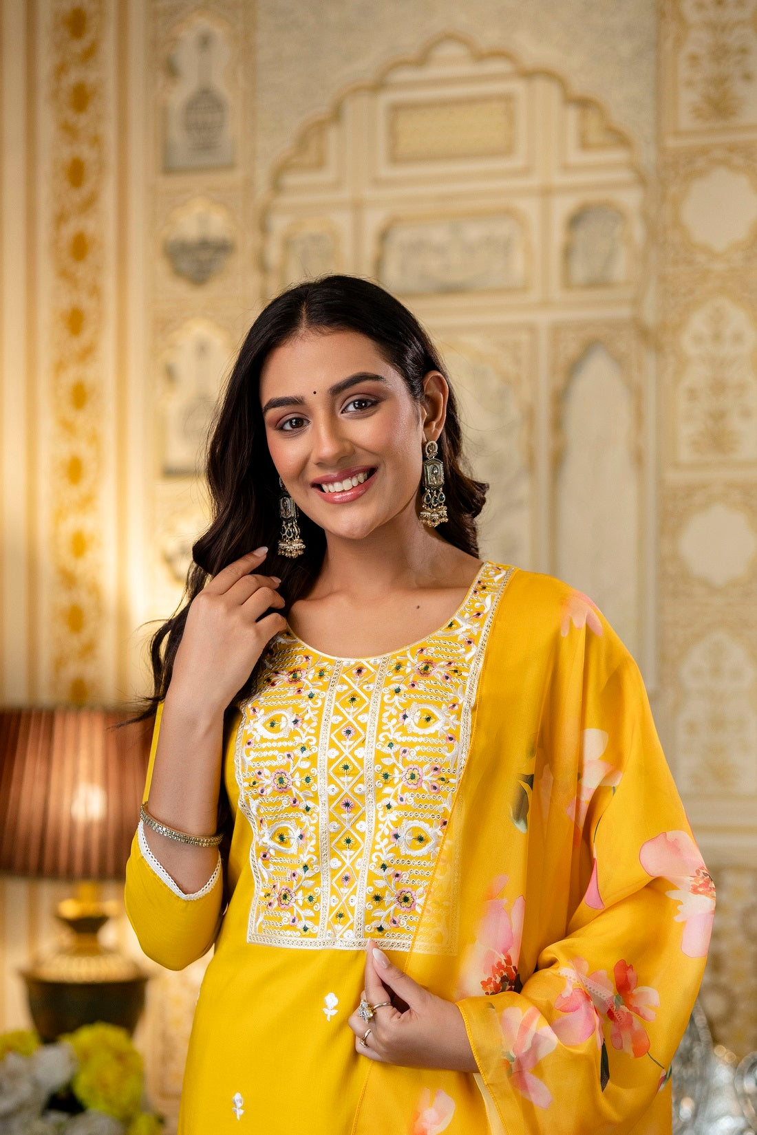 Yellow Viscose Rayon Straight Kurta Set, photo 5