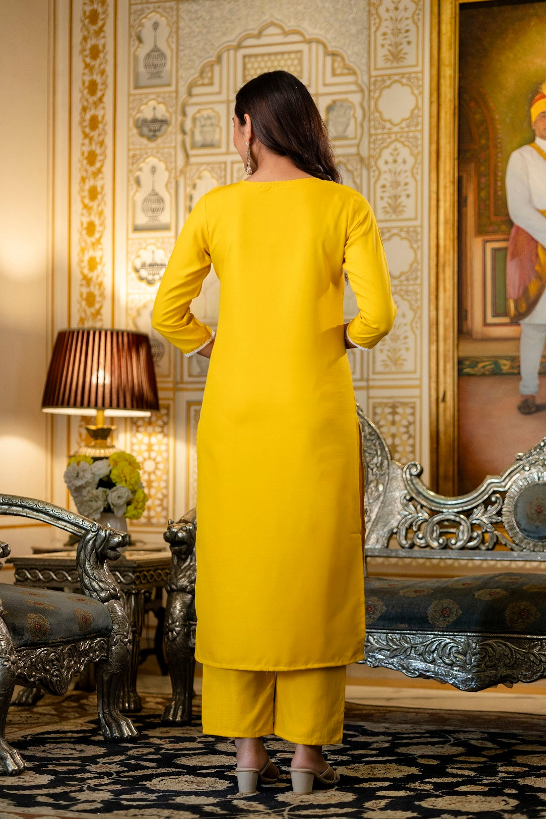 Yellow Viscose Rayon Straight Kurta Set, photo 7