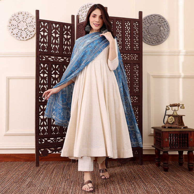 Beige Chanderi Silk Anarkali Kurta Set, photo 2