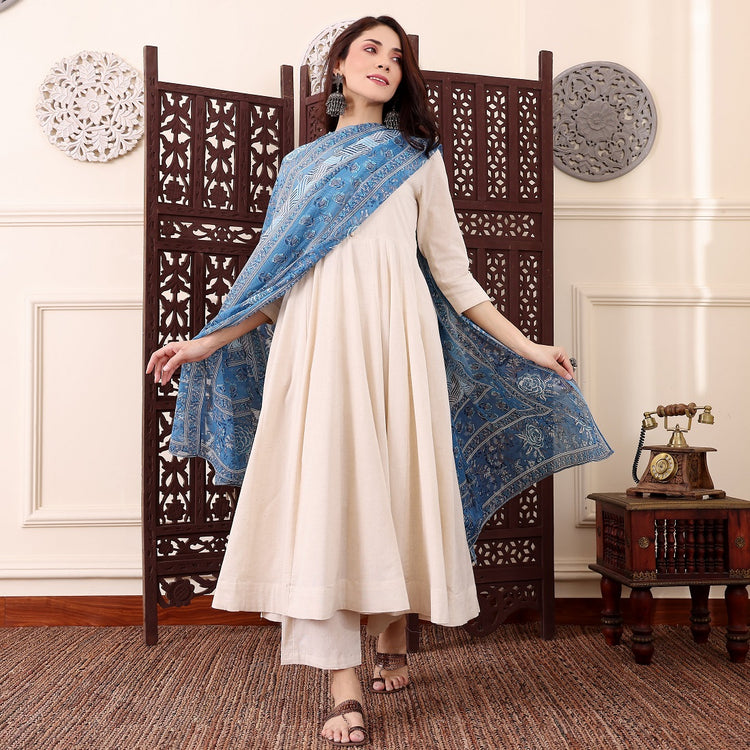 Beige Chanderi Silk Anarkali Kurta Set, photo 3