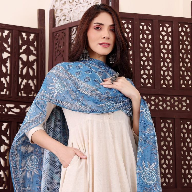 Beige Chanderi Silk Anarkali Kurta Set, photo 5