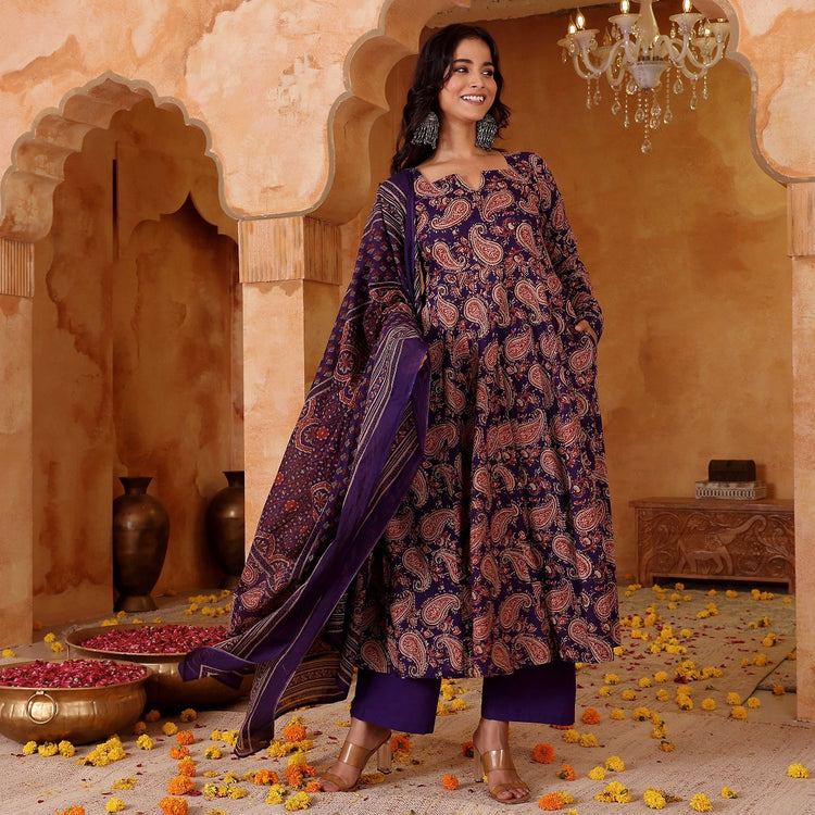 Blue Rayon Blend Straight Kurta Set