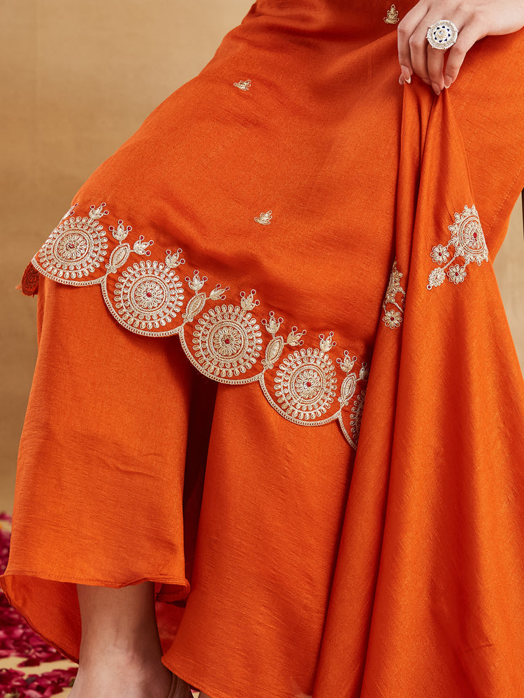 Orange Vichitra Silk Straight Kurta Set, photo 7