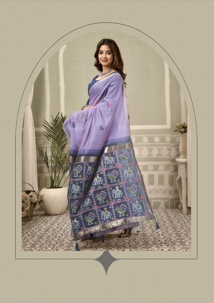 Purple Cotton Silk Woven Saree with Blouse, photo 2