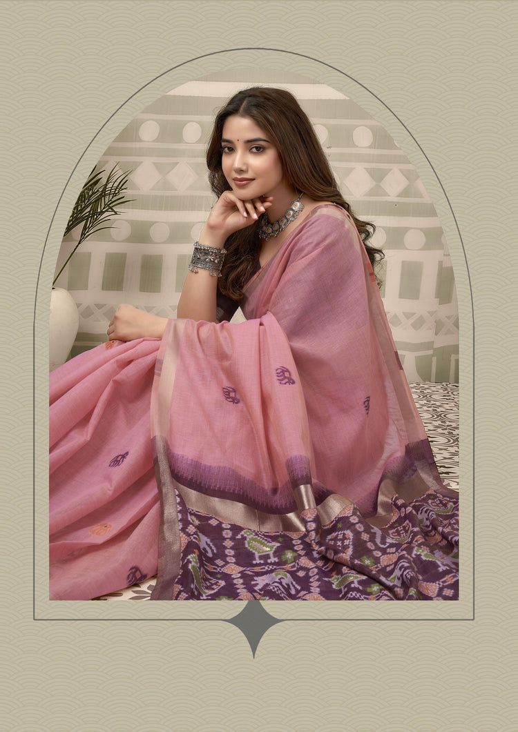 Pink Cotton Silk Woven Saree with Blouse, photo 2