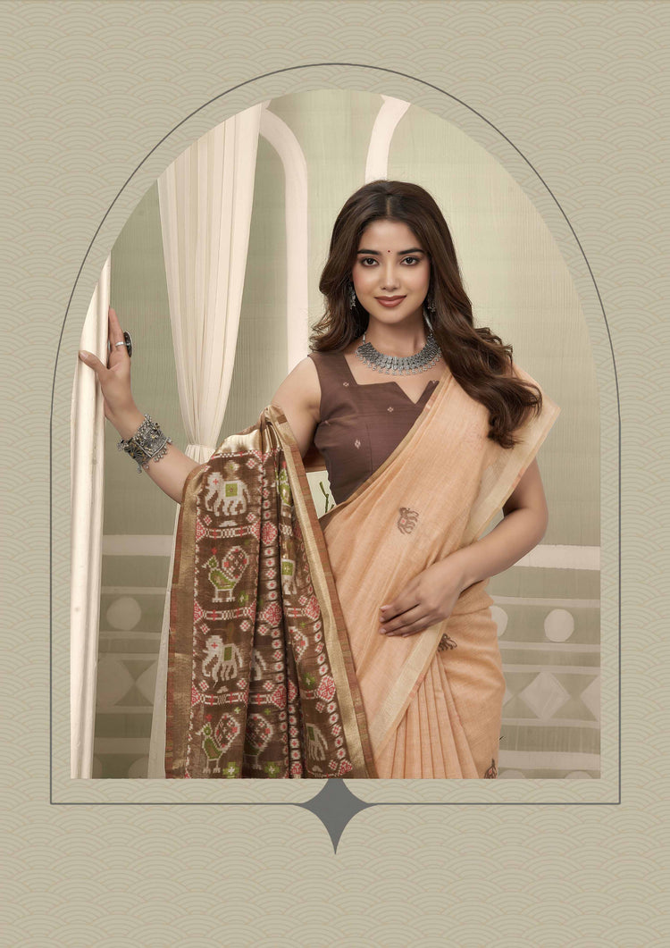 Peach Cotton Silk Woven Saree with Blouse, photo 2
