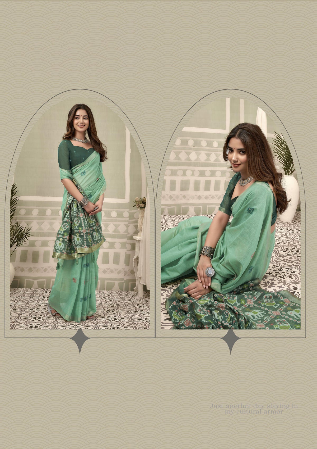 Sea Green Cotton Silk Woven Saree, photo 2