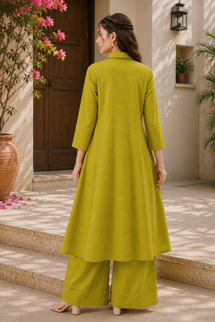 Green Cotton Schiffli Embroidered Kurta Set, photo 5